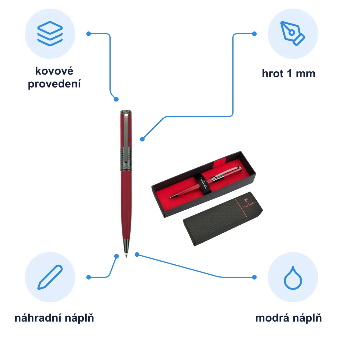Infografika PIERRE CARDIN EVOLUTION Kovové kuličkové pero, červená