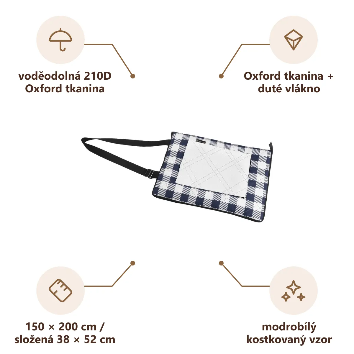 Infografika VS YALATA Pikniková deka, kostkovaná modrá/bílá