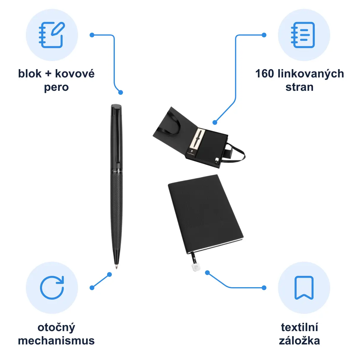 Infografika PIERRE CARDIN CHANTAL Sada linkovaného bloku a kuličkového pera v krabičce, černá