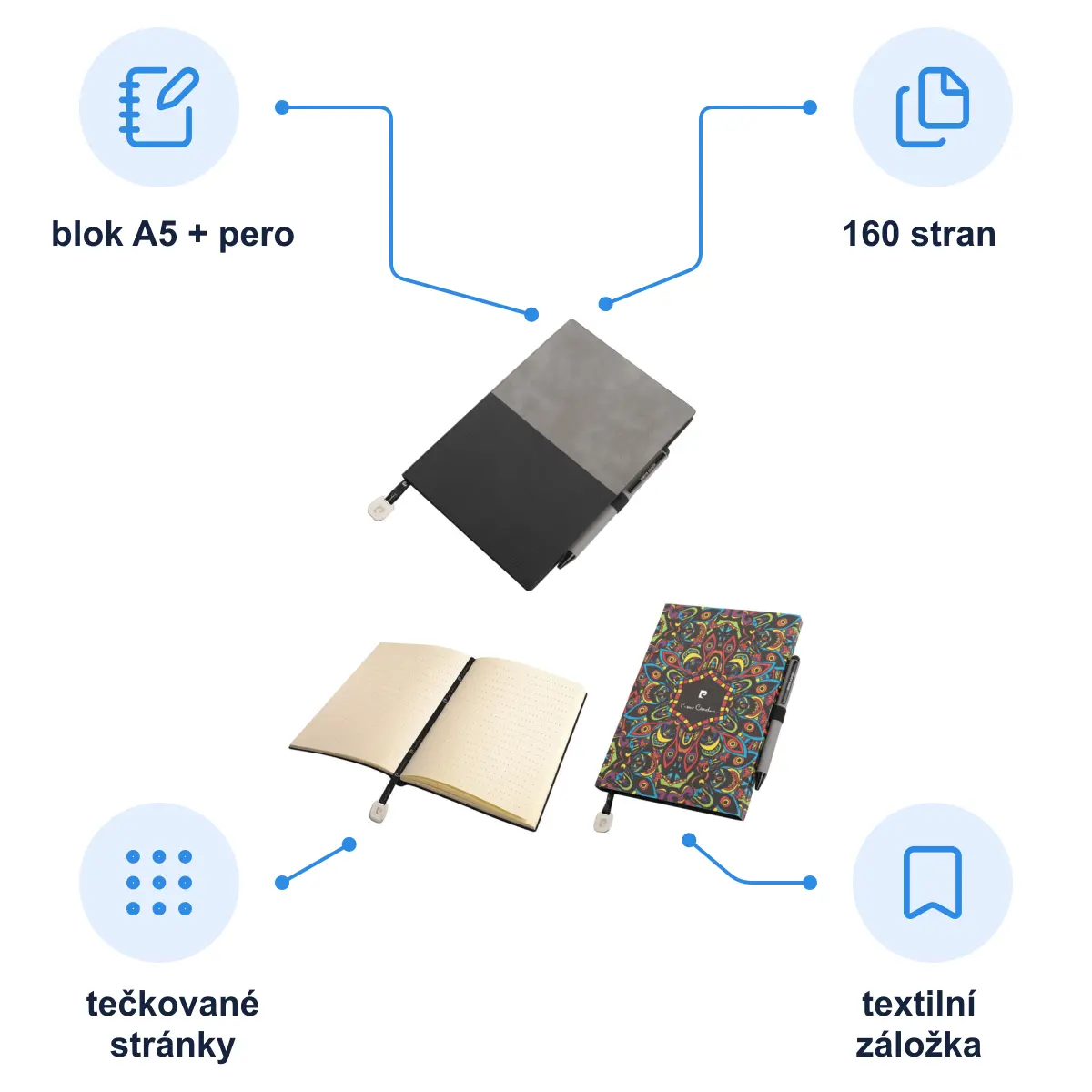 Infografika PIERRE CARDIN REPORTER SET Sada poznámkového bloku a kuličkového pera, šedá/černá