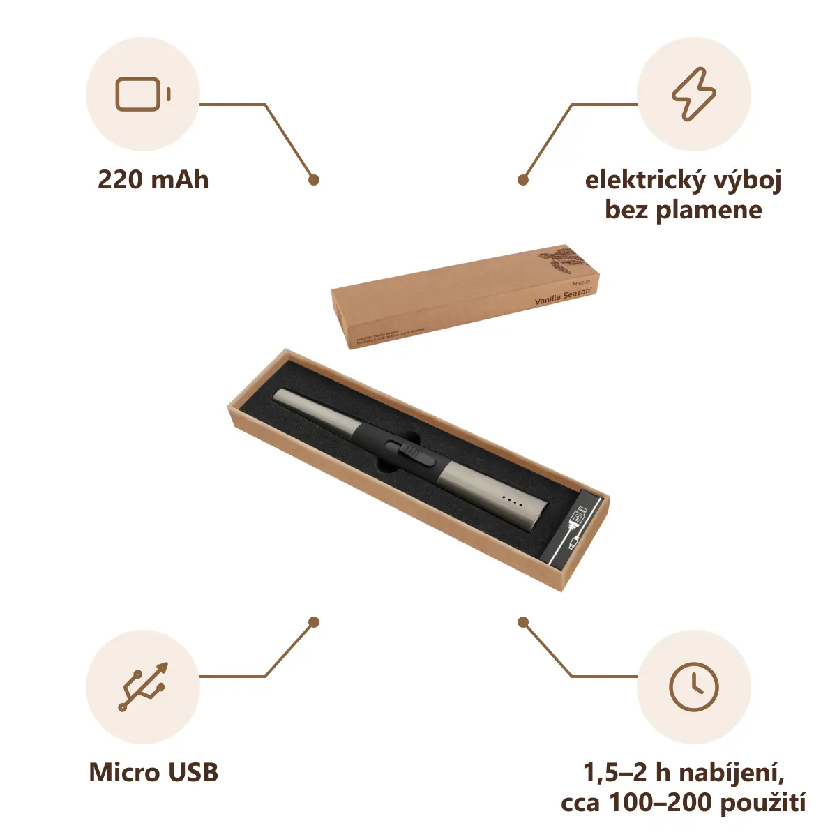 Infografika VS MAIZURU Dobíjecí elektrický zapalovač, gunmetal