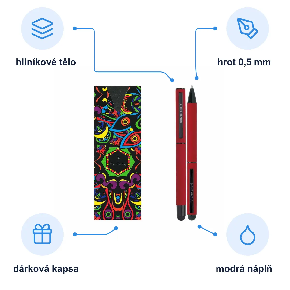 Infografika PIERRE CARDIN CELEBRATION SET Sada kuličkového pera a rolleru, červená