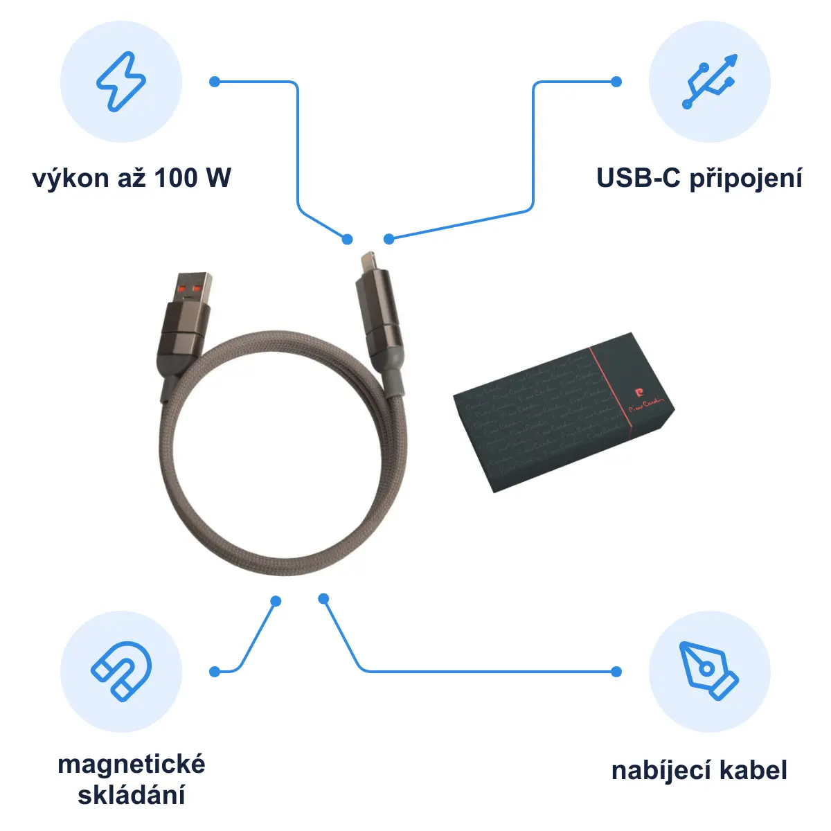 Infografika PIERRE CARDIN DONNES Magnetický nabíjecí kabel, šedá