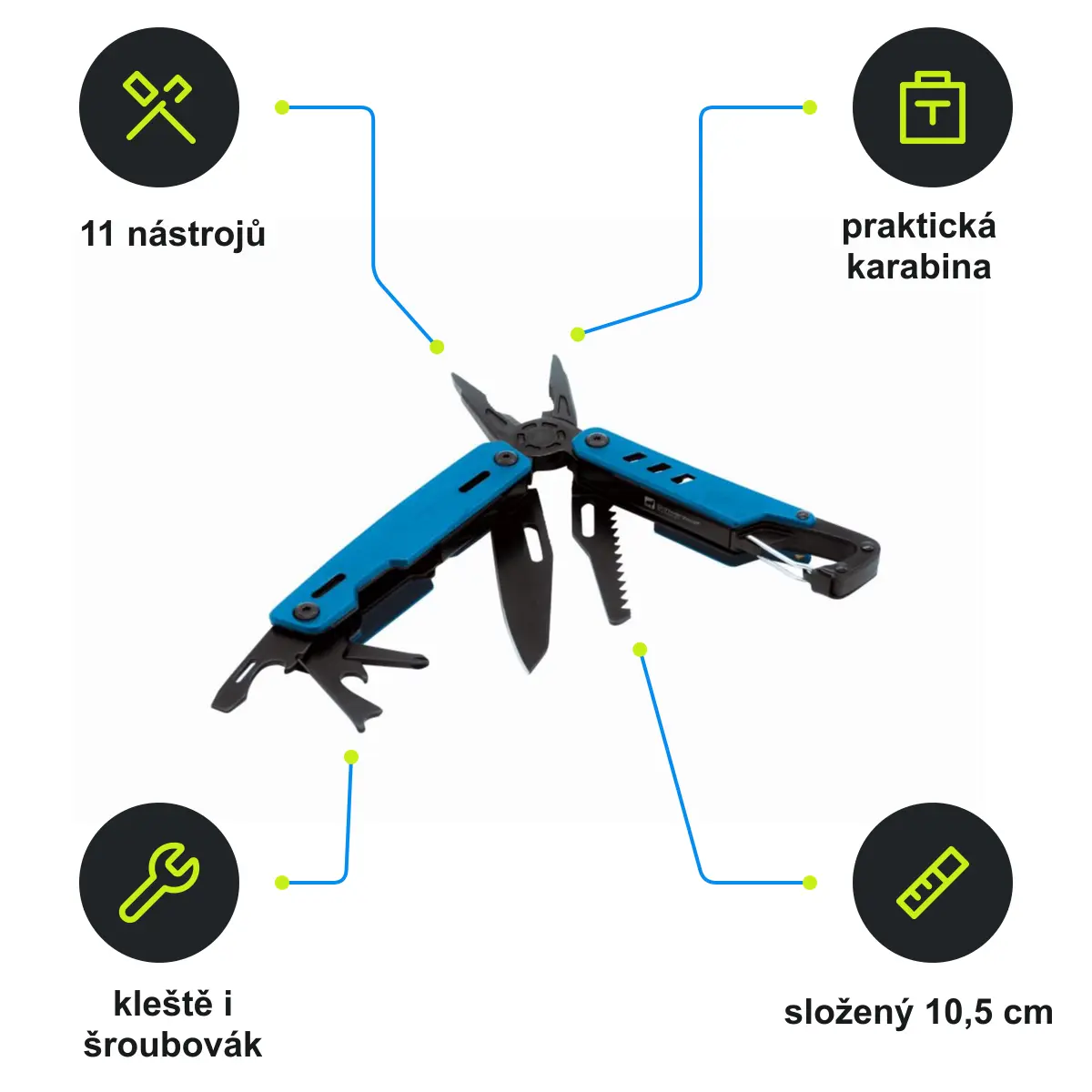 Infografika SCHWARZWOLF NOBLE Multifunkční nářadí, 11 ks, modrá