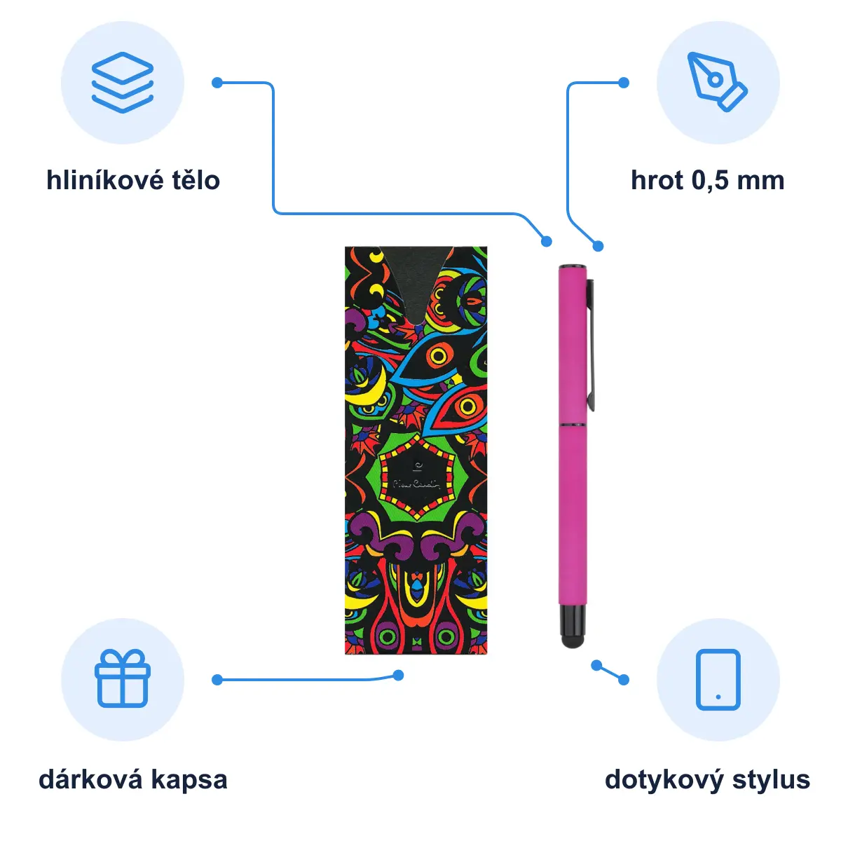 Infografika PIERRE CARDIN CELEBRATION Kovový roller se stylusem, růžová