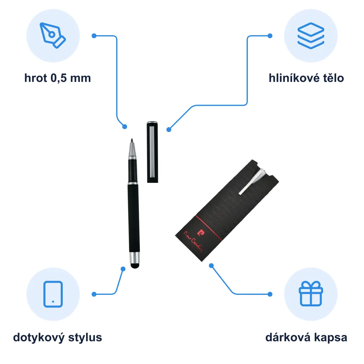 Infografika PIERRE CARDIN CLAUDIE Kovový roller se stylusem, černá