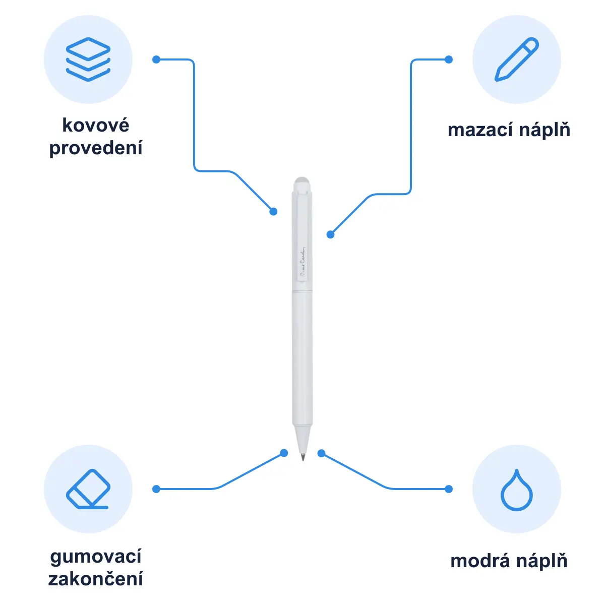 Infografika PIERRE CARDIN ALAIN Kuličkové gumovací pero, bílá