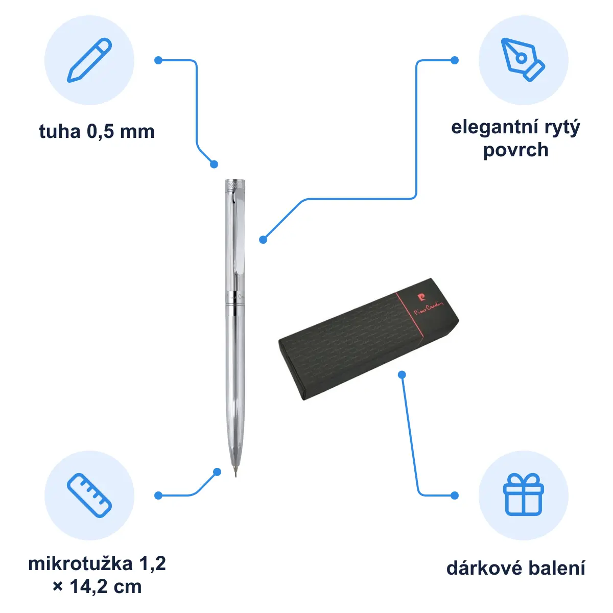 Infografika PIERRE CARDIN RENEE Mikrotužka, stříbrná