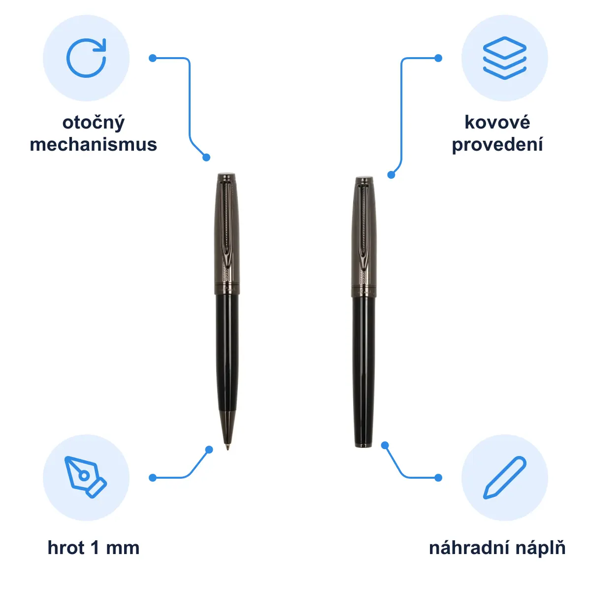 Infografika PIERRE CARDIN ODETTE SET Sada kuličkového a plnicího pera, černá/gunmetal
