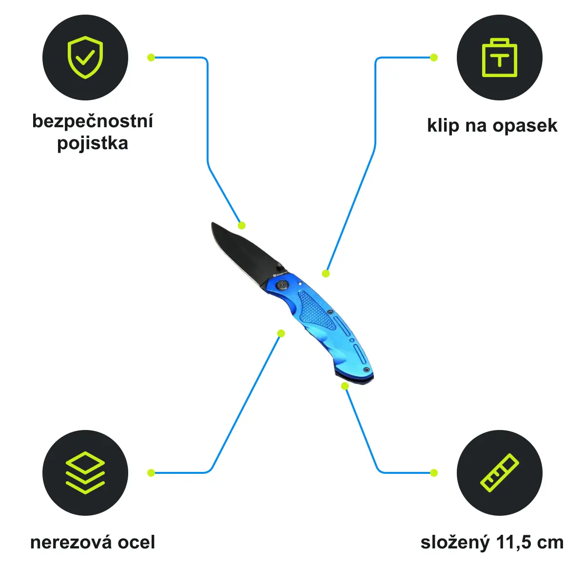 Infografika SCHWARZWOLF MATRIX Zavírací nůž s pojistkou, modrá