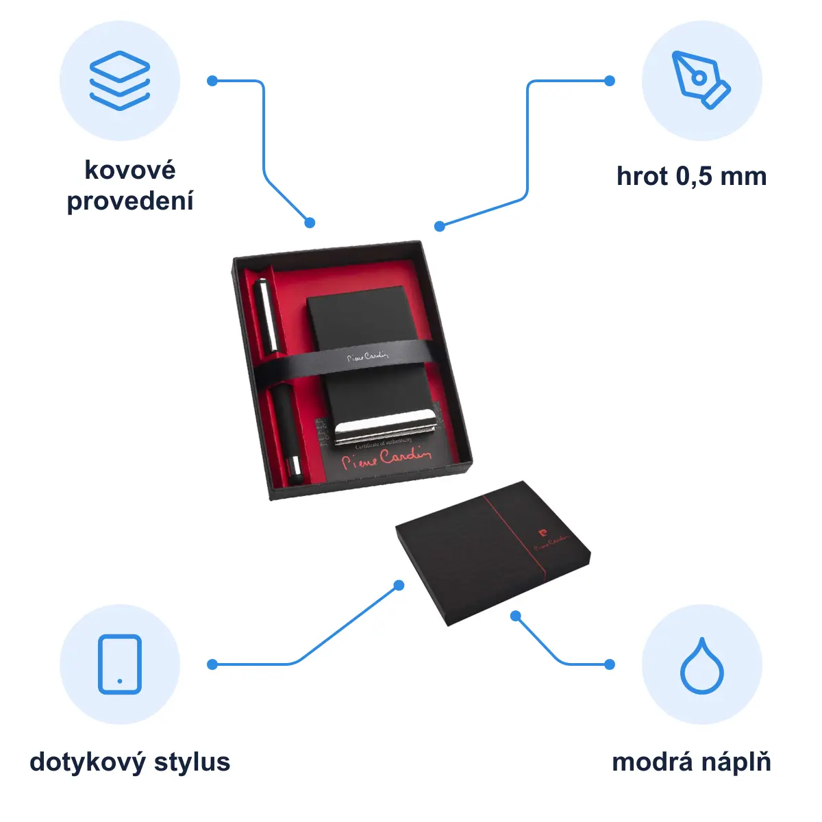 Infografika PIERRE CARDIN CONCORDE Sada vizitkáře a kovového rolleru, černá