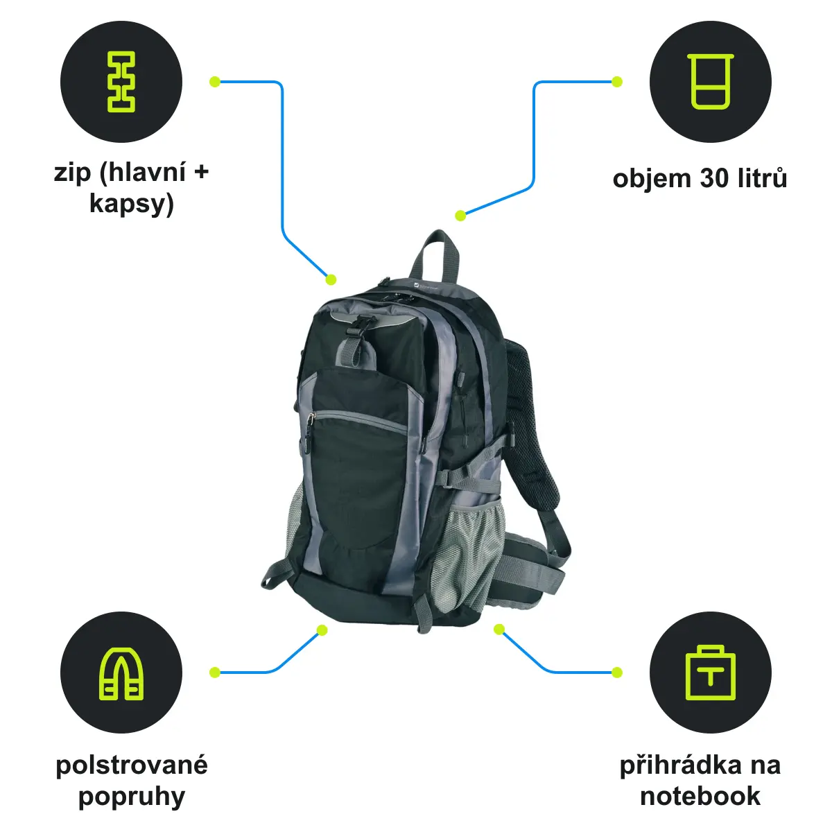 Infografika SCHWARZWOLF MATTERHORN Turistický batoh, černá/šedá