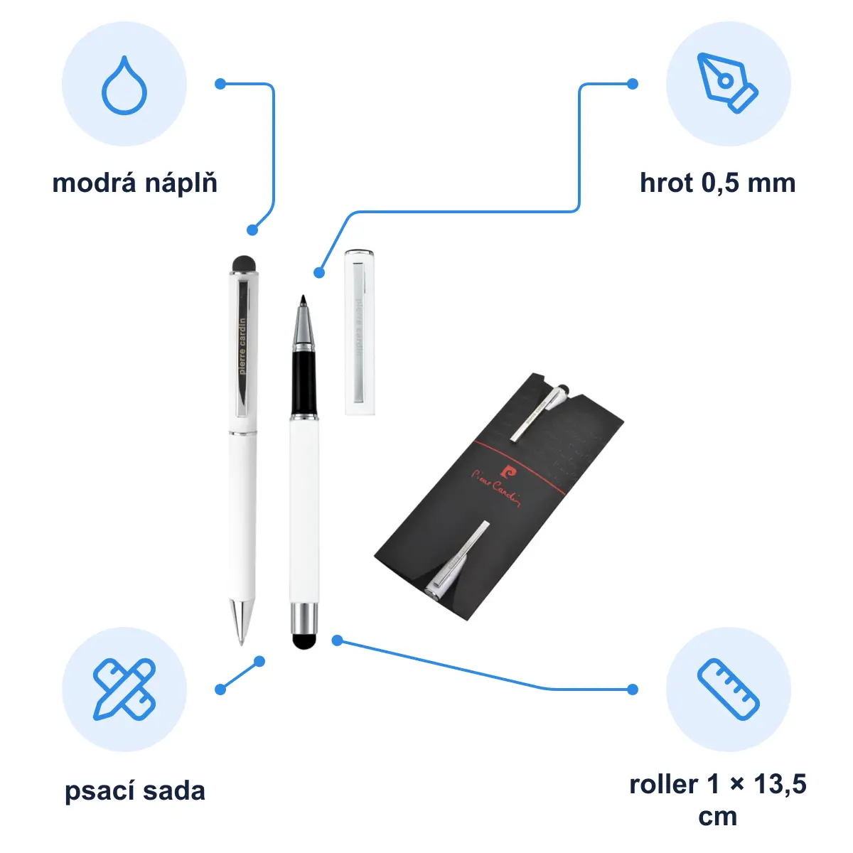 Infografika PIERRE CARDIN CLAUDIE SET Sada kuličkového pera a rolleru, bílá