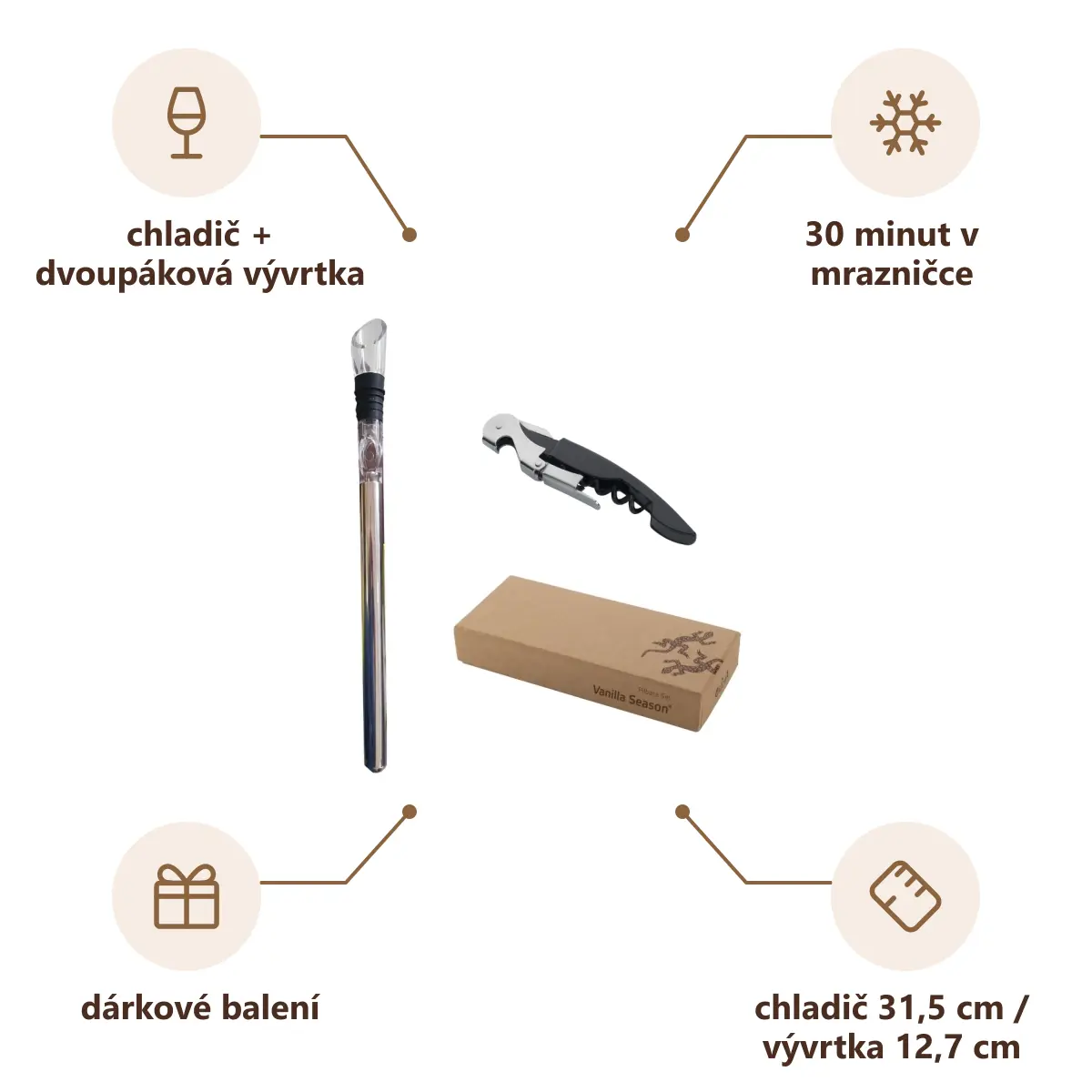 Infografika VS PILBARA SET Chladič na víno a vývrtka v dárkové krabici
