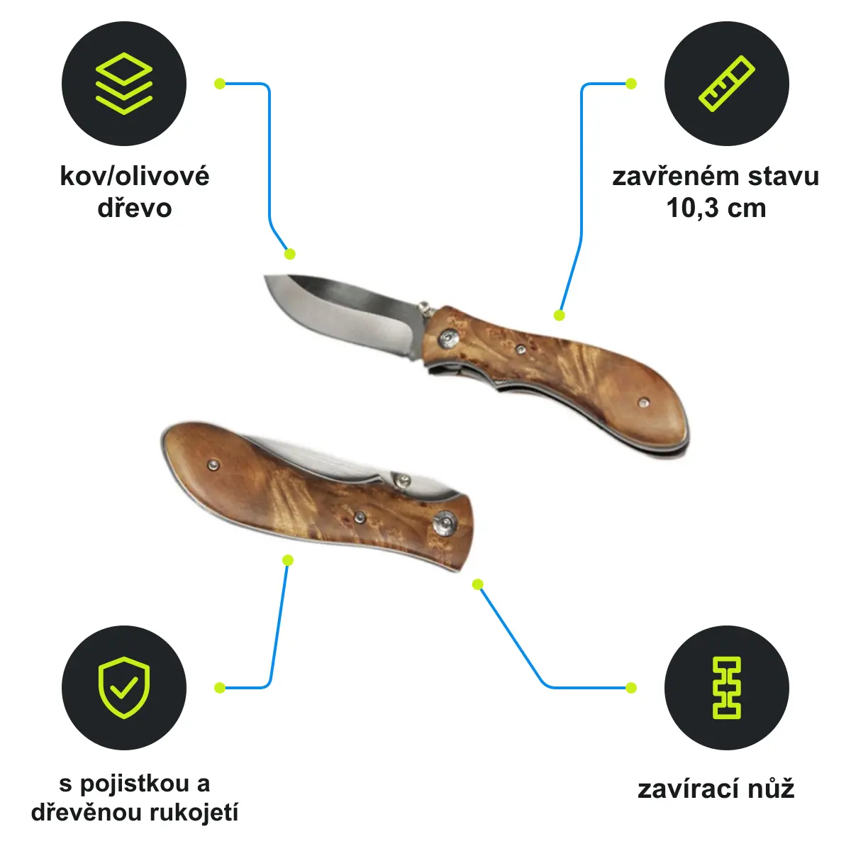 Infografika SCHWARZWOLF JUNGLE Zavírací nůž s pojistkou, hnědá