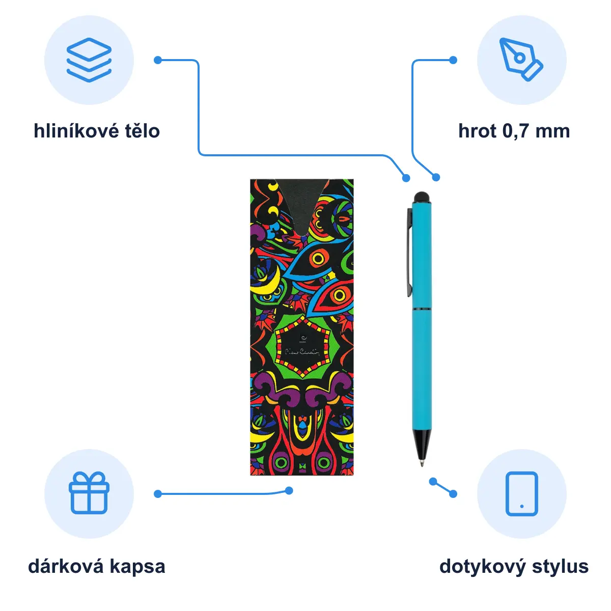 Infografika PIERRE CARDIN CELEBRATION Kovové kuličkové pero se stylusem, světle modrá