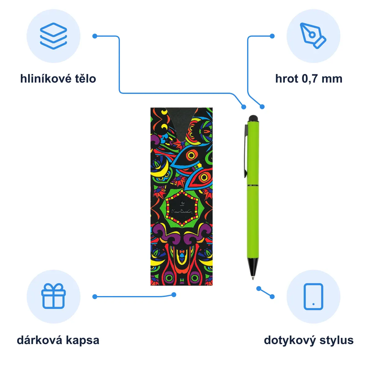 Infografika PIERRE CARDIN CELEBRATION Kovové kuličkové pero se stylusem, zelená