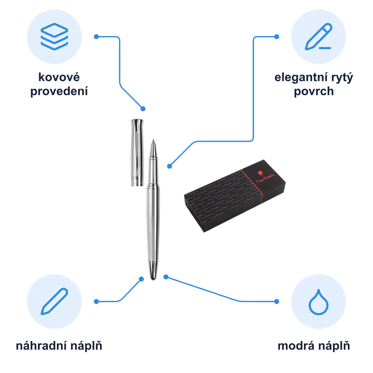 Infografika PIERRE CARDIN ROI Kovový roller, stříbrná