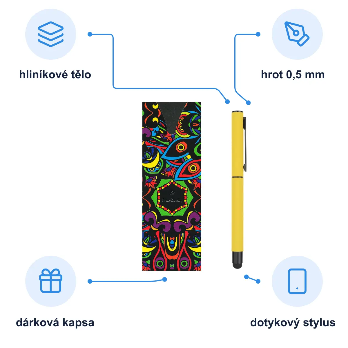 Infografika PIERRE CARDIN CELEBRATION Kovový roller se stylusem, žlutá