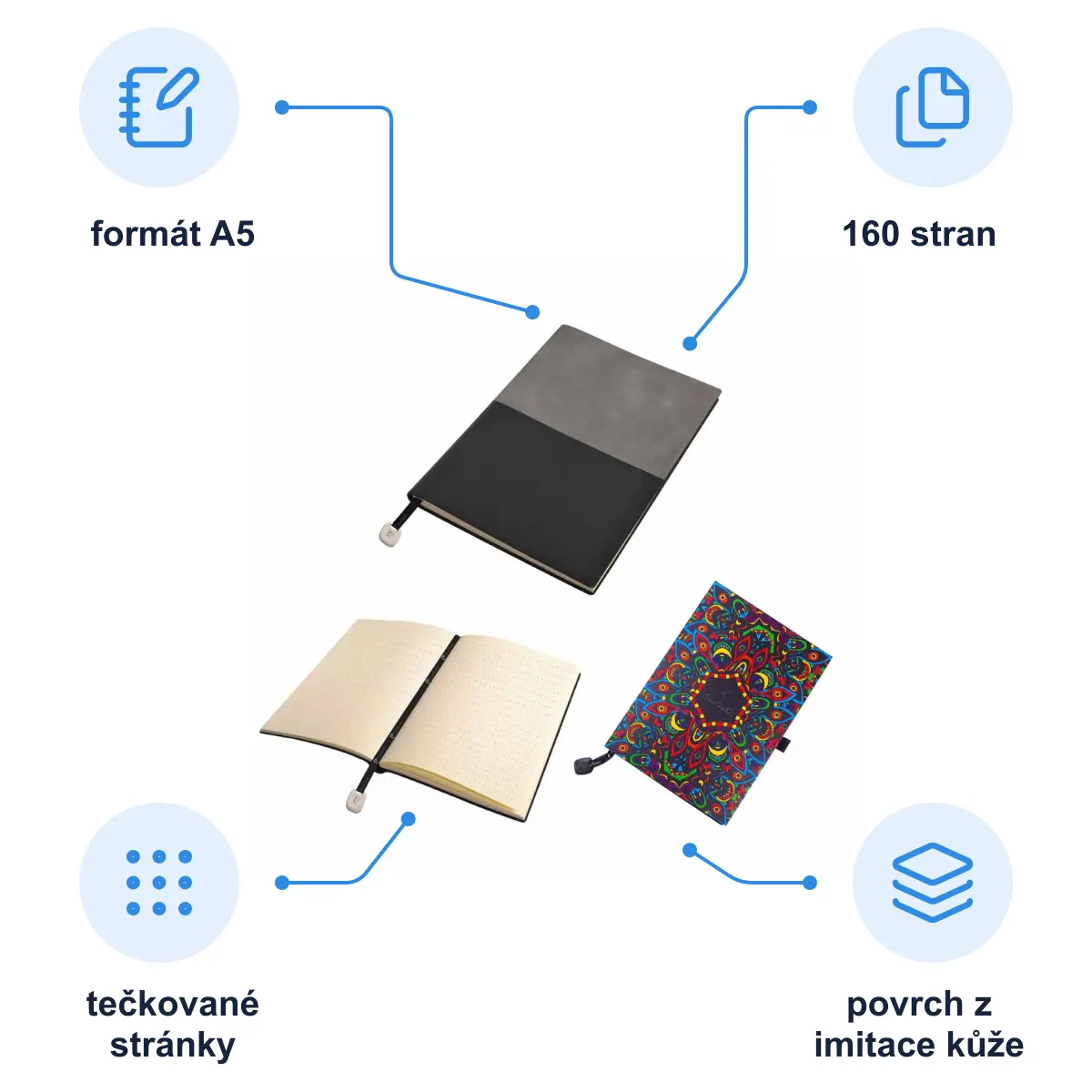 Infografika PIERRE CARDIN REPORTER Poznámkový blok A5, tečkované listy, šedá/černá