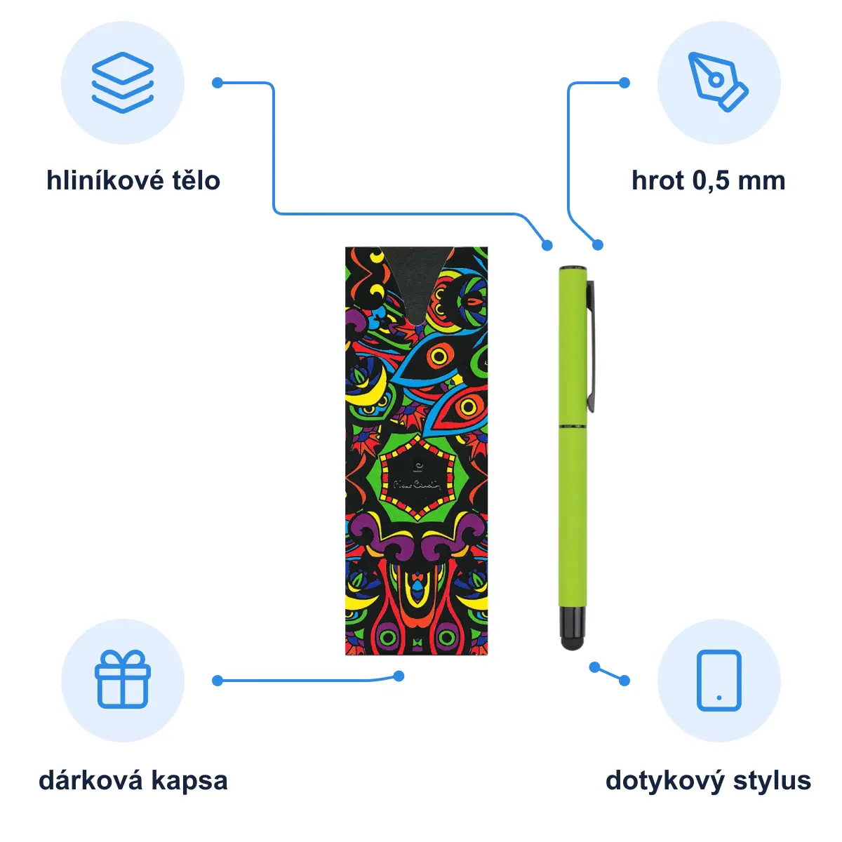 Infografika PIERRE CARDIN CELEBRATION Kovový roller se stylusem, zelená