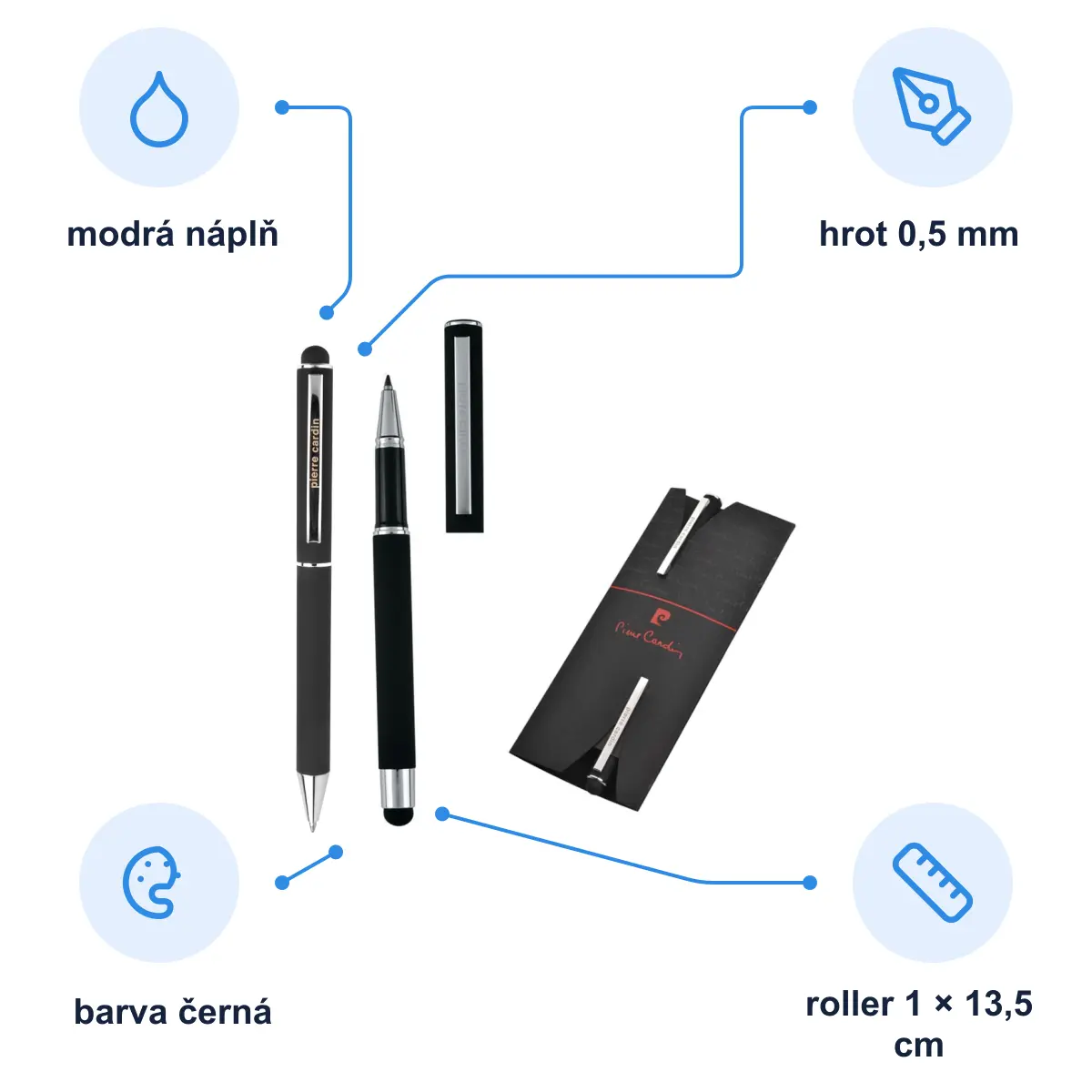 Infografika PIERRE CARDIN CLAUDIE SET Sada kuličkového pera a rolleru, černá