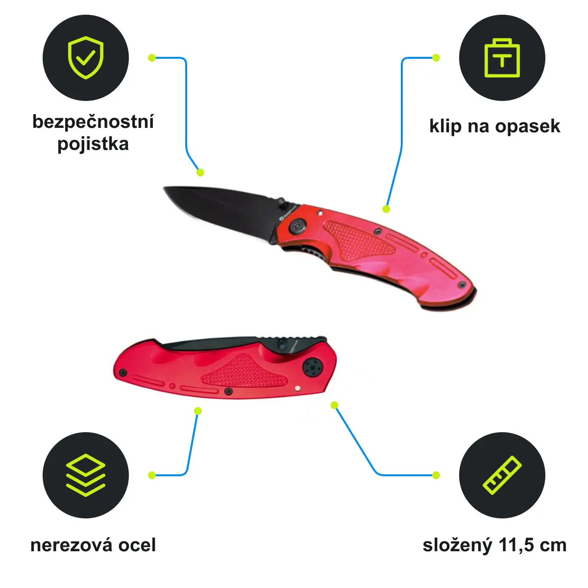 Infografika SCHWARZWOLF MATRIX Zavírací nůž s pojistkou, červená