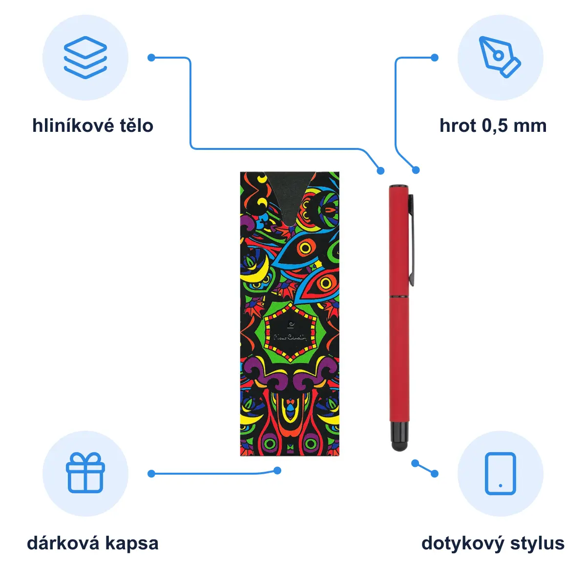 Infografika PIERRE CARDIN CELEBRATION Kovový roller se stylusem, červená