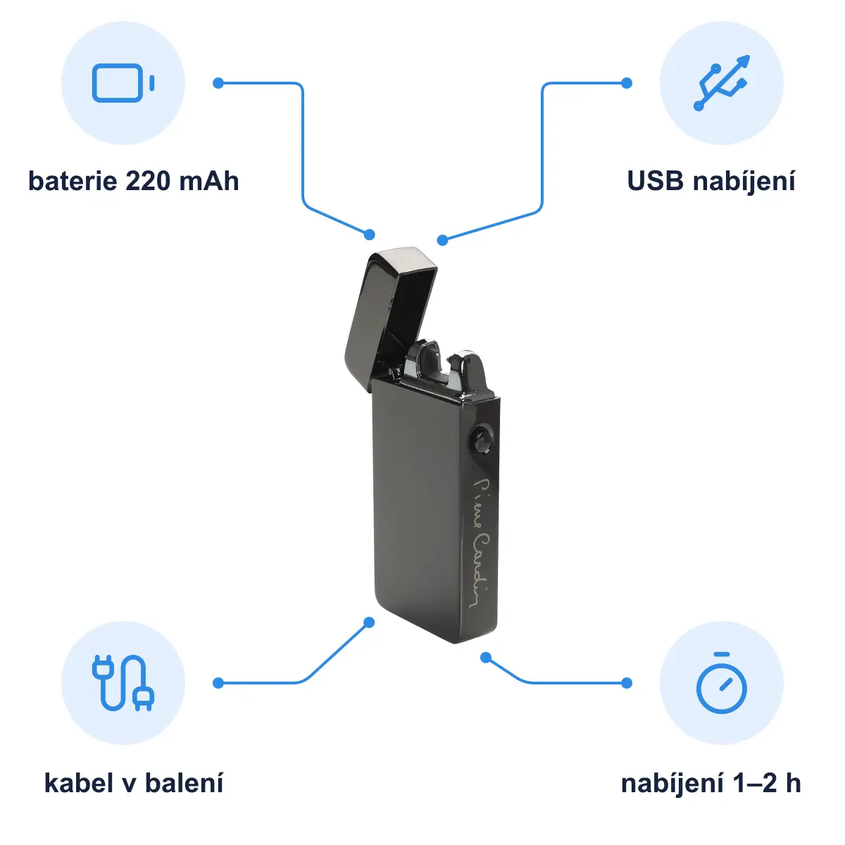 Infografika PIERRE CARDIN ELECTRIC Dobíjecí elektrický zapalovač, gunmetal