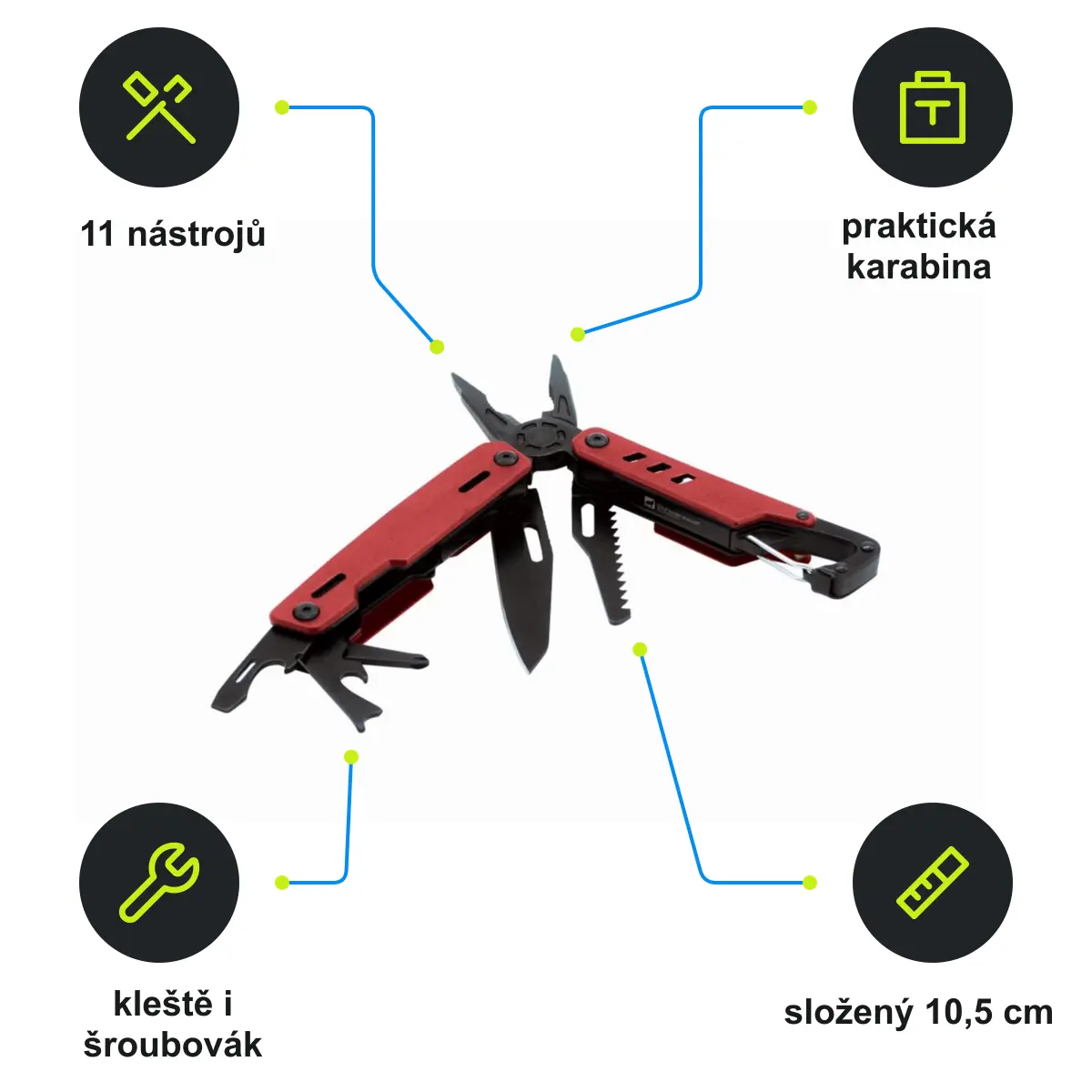 Infografika SCHWARZWOLF NOBLE Multifunkční nářadí, 11 ks, červená