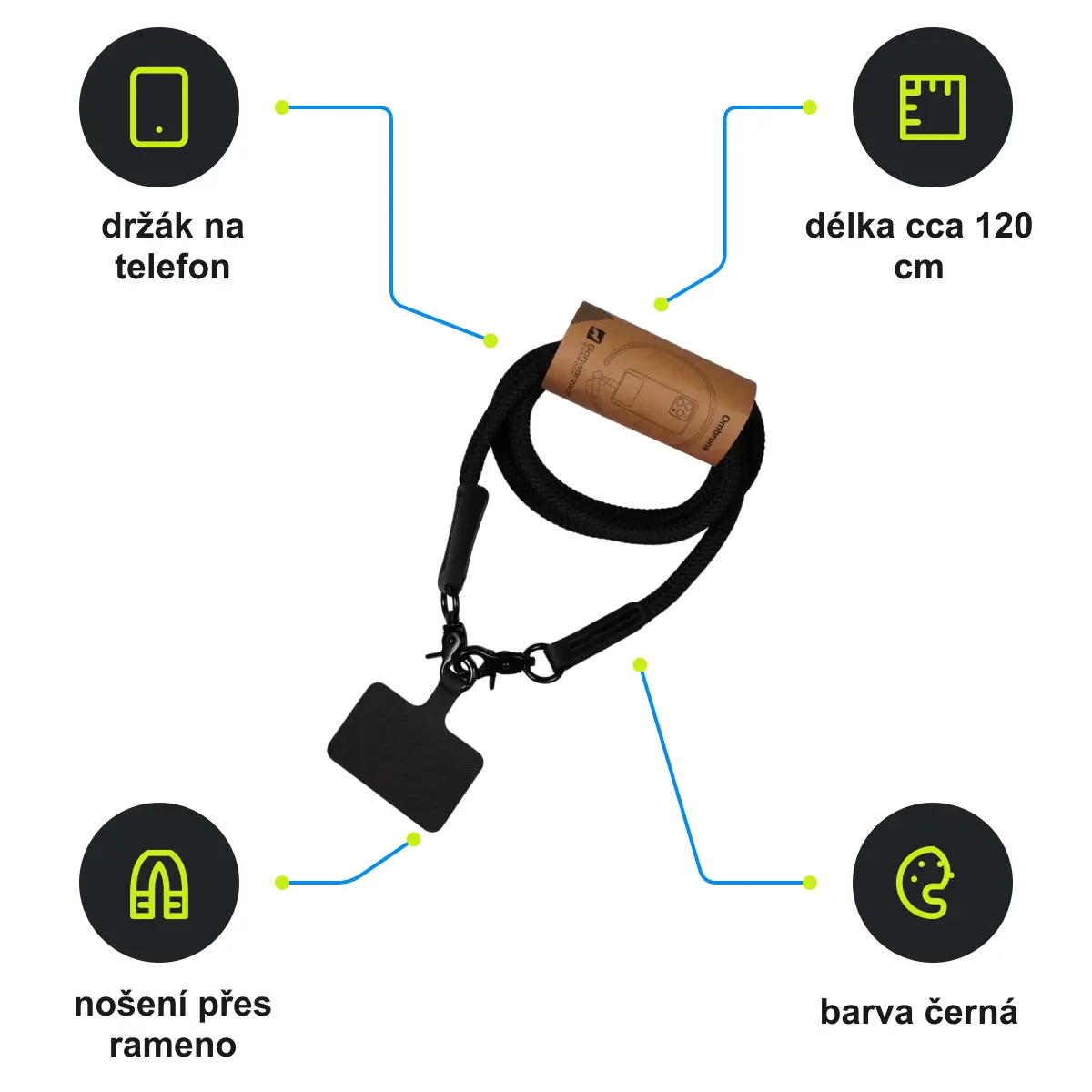Infografika SCHWARZWOLF OMBRONE Šňůrka, černá