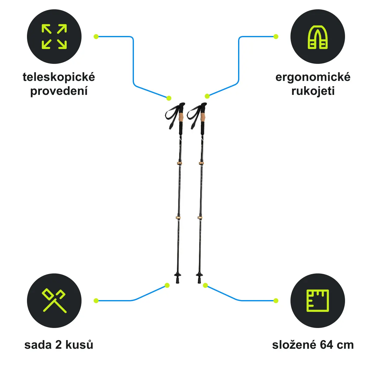 Infografika SCHWARZWOLF DENALI Trekové teleskopické hole, 2ks