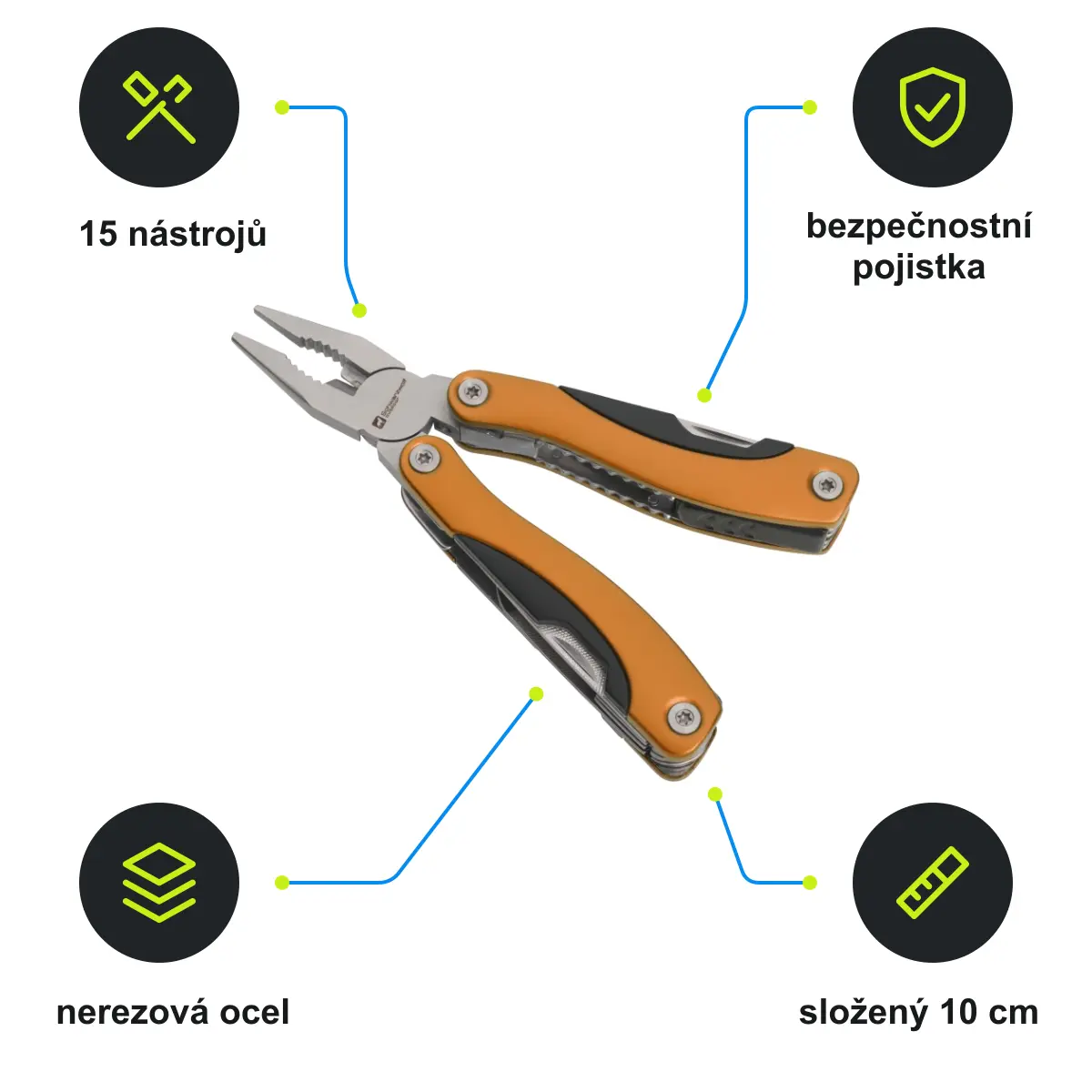 Infografika SCHWARZWOLF ARMADOR NEW Multifunkční nářadí, 15 ks, oranžová