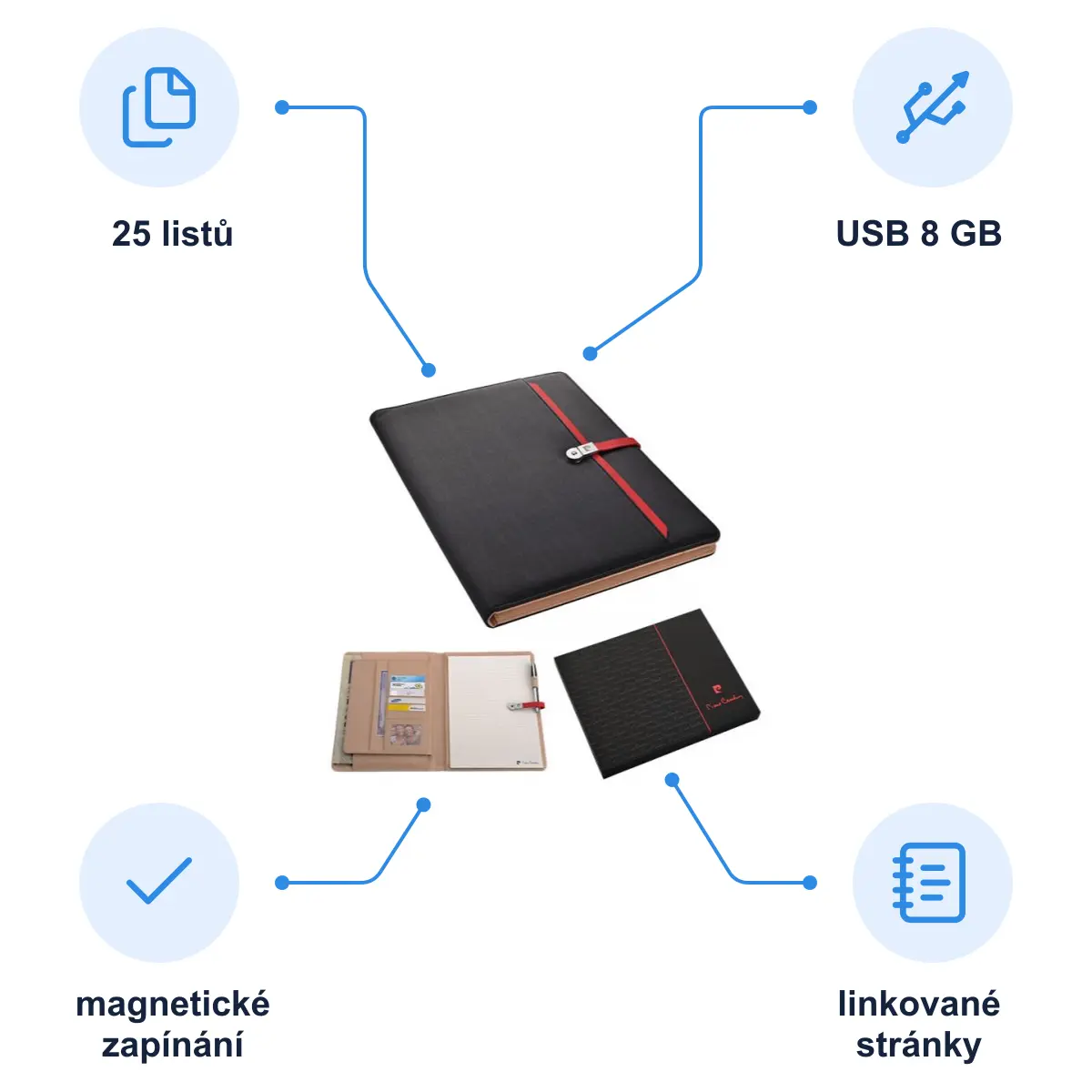 Infografika PIERRE CARDIN DIMITRI Konferenční desky s USB, 8 GB, černá
