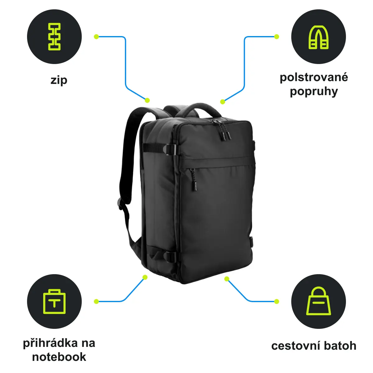 Infografika SCHWARZWOLF PALUDI Cestovní batoh, černá