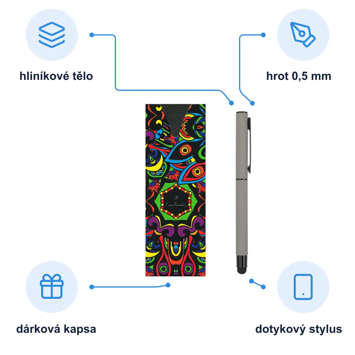 Infografika PIERRE CARDIN CELEBRATION Kovový roller se stylusem, šedá