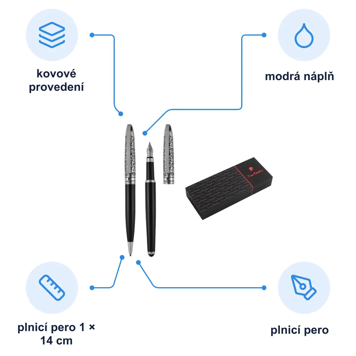 Infografika PIERRE CARDIN JACQUES Kovové plnicí pero s latinkovým rytím