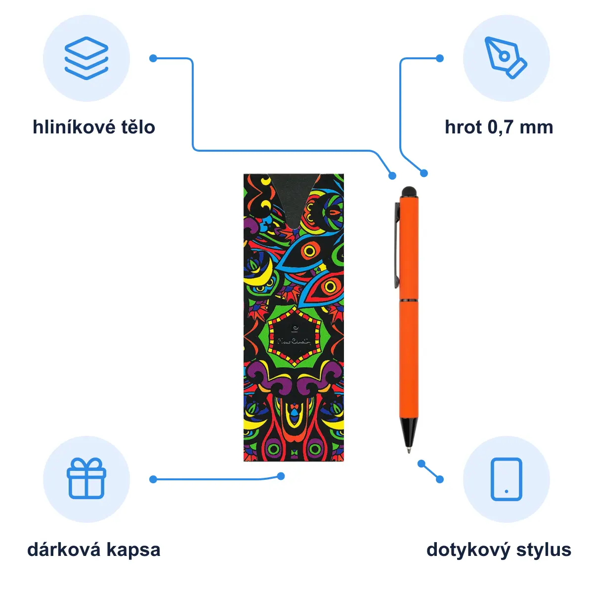 Infografika PIERRE CARDIN CELEBRATION Kovové kuličkové pero se stylusem, oranžová