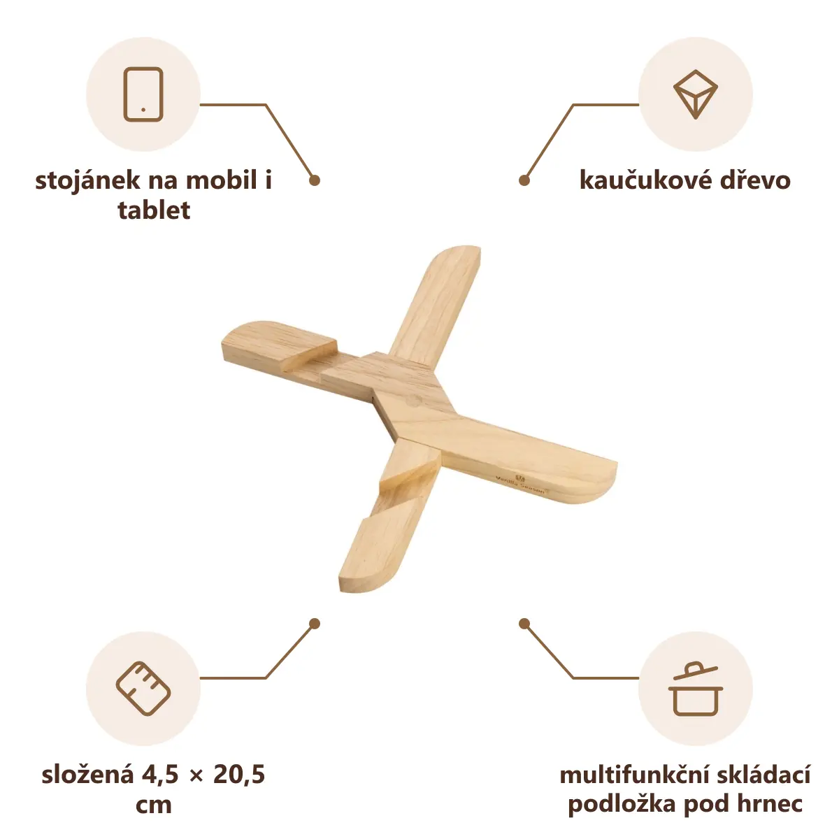 Infografika VS MYOKO Dřevěná podložka pod hrnec se stojánkem