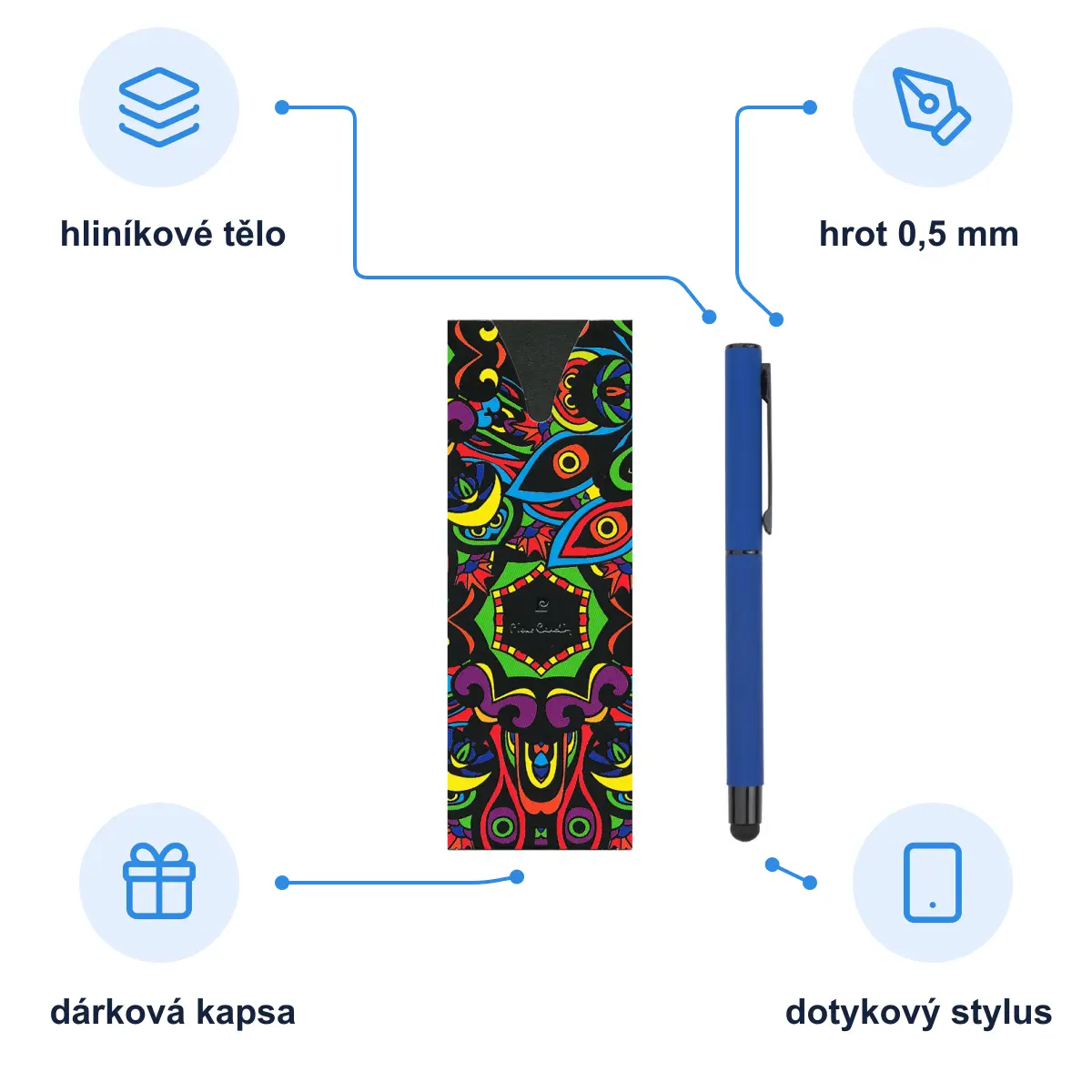 Infografika PIERRE CARDIN CELEBRATION Kovový roller se stylusem, tmavě modrá