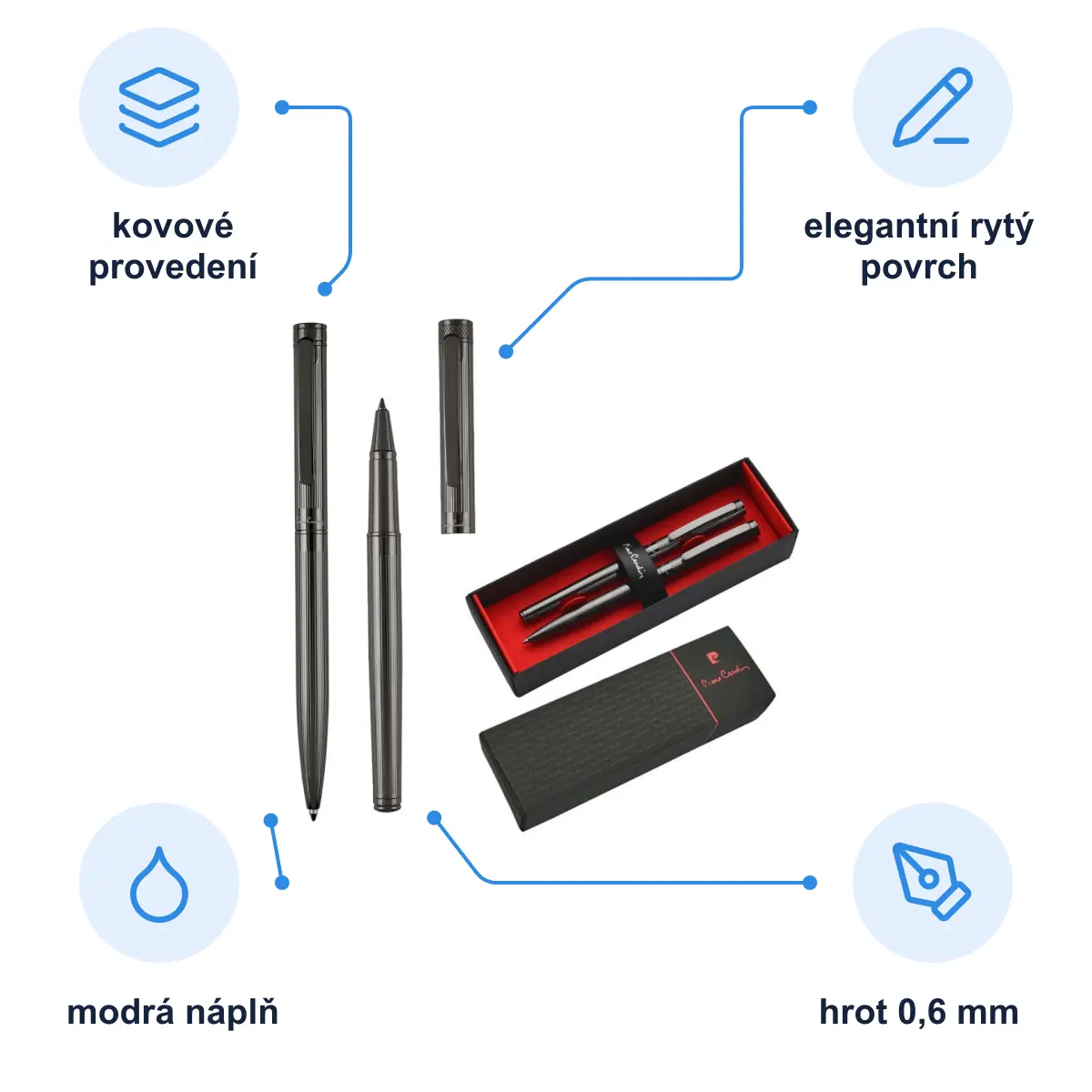 Infografika PIERRE CARDIN RENEE Kovová sada kuličkového pera a rolleru, gunmetal