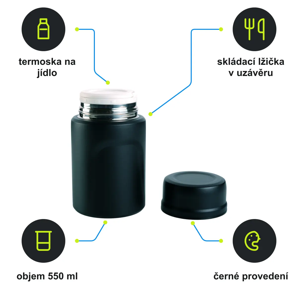 Infografika SCHWARZWOLF CIBUS Termoska na jídlo, 550 ml, černá
