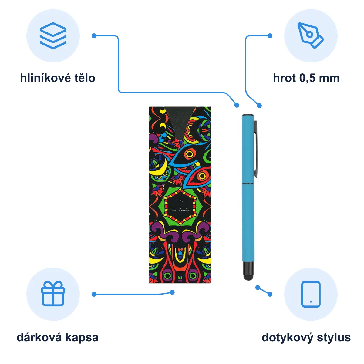 Infografika PIERRE CARDIN CELEBRATION Kovový roller se stylusem, světle modrá