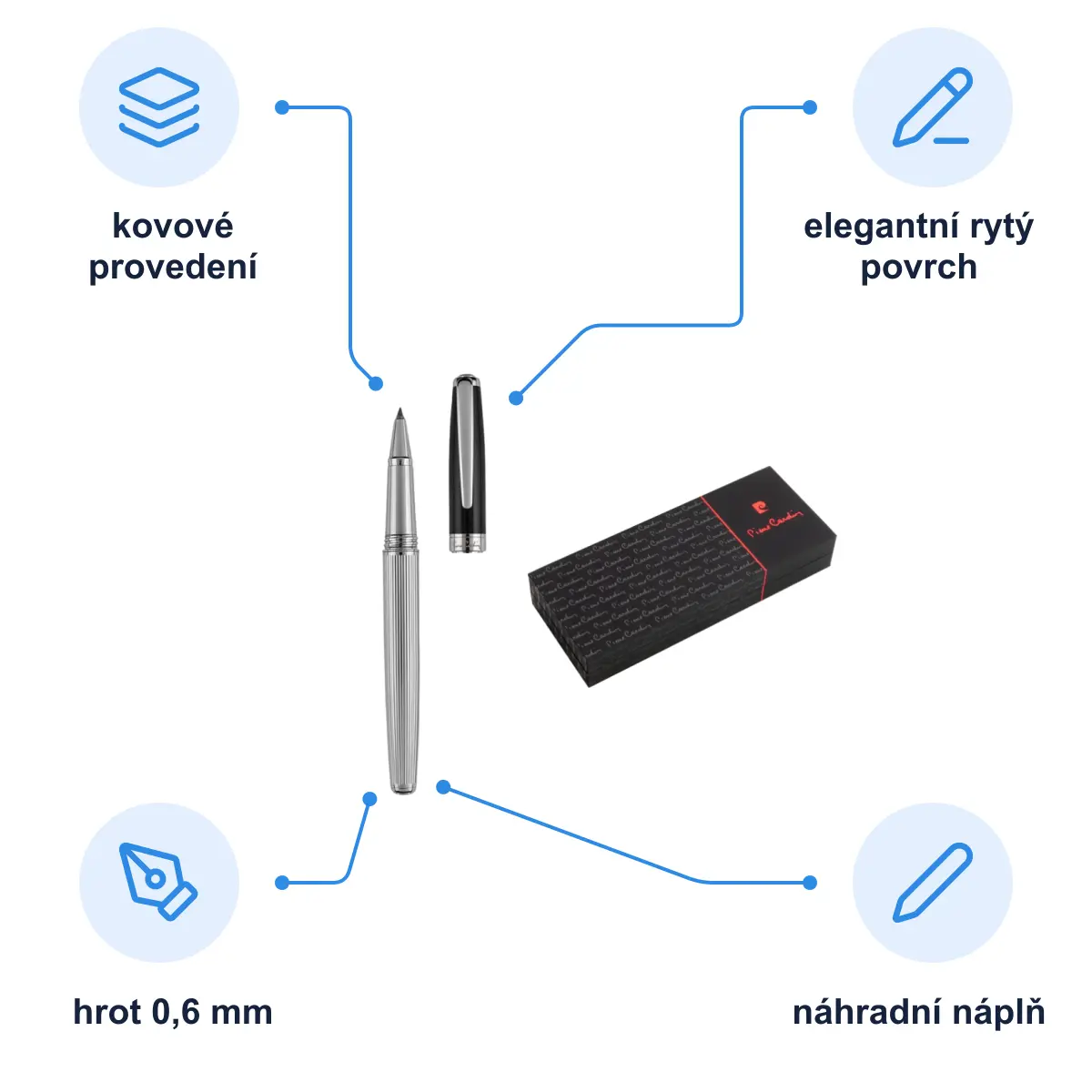 Infografika PIERRE CARDIN CHRISTOPHE Kovový roller, stříbrná/černá