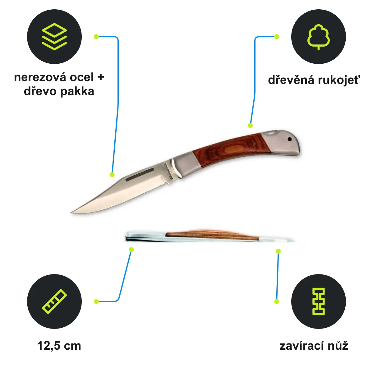 Infografika SCHWARZWOLF JAGUAR Zavírací nůž s pojistkou, velký, hnědá