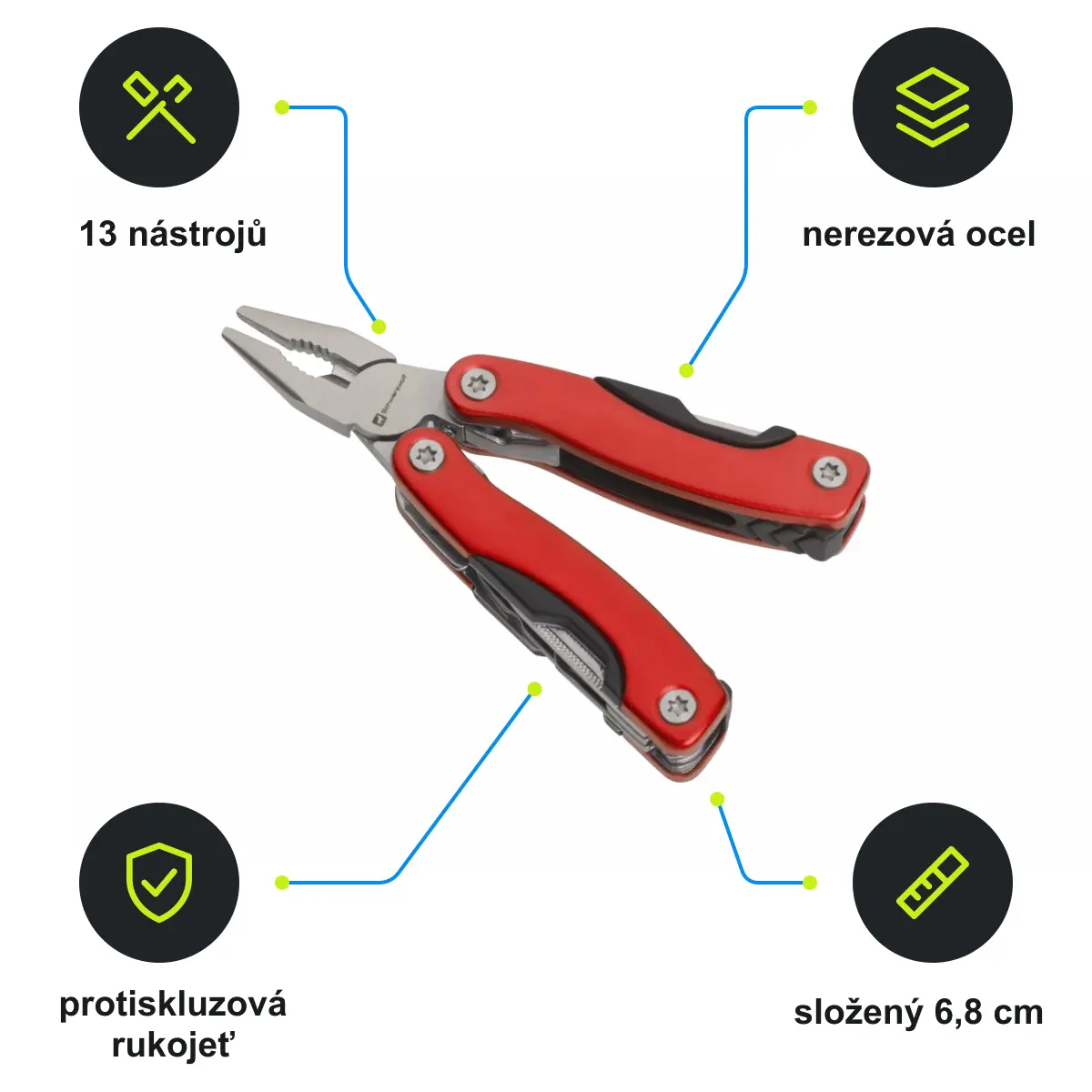 Infografika SCHWARZWOLF PONY NEW Mini multifunkční nářadí, 13 ks, červená