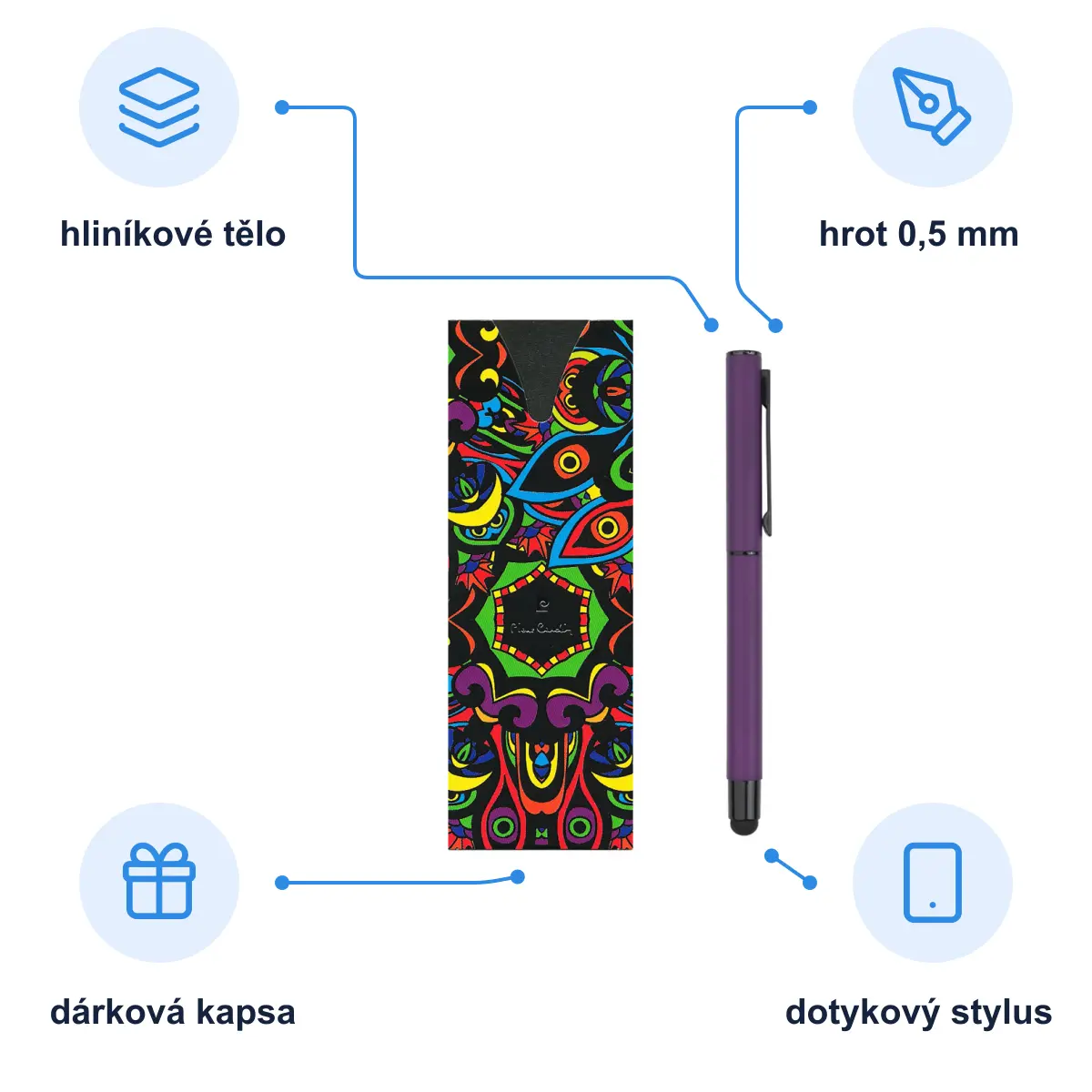 Infografika PIERRE CARDIN CELEBRATION Kovový roller se stylusem, fialová