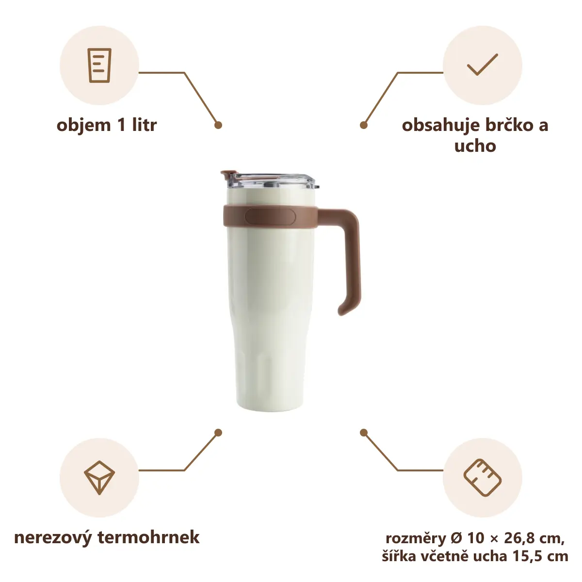 Infografika VS MADURAI Termohrnek XXL s brčkem, béžová
