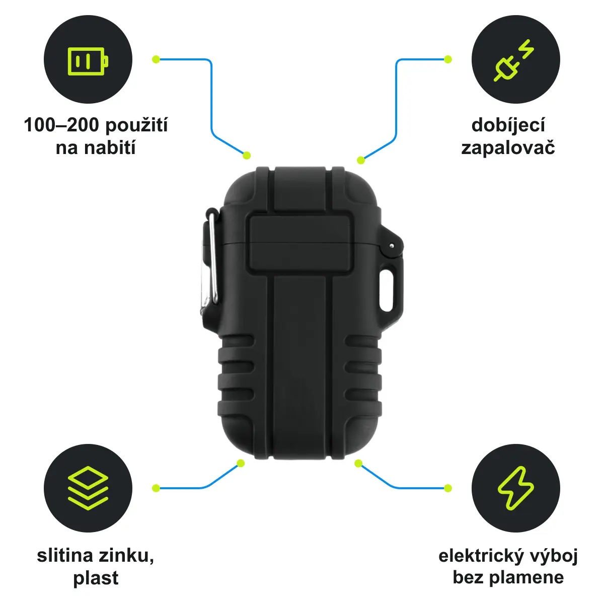 Infografika SCHWARZWOLF SANFORD Dobíjecí elektrický zapalovač, černý