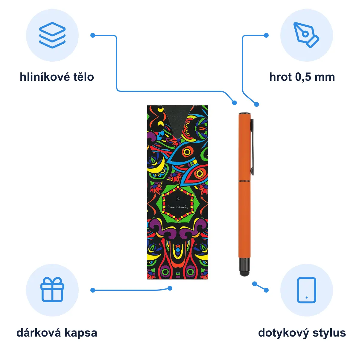Infografika PIERRE CARDIN CELEBRATION Kovový roller se stylusem, oranžová